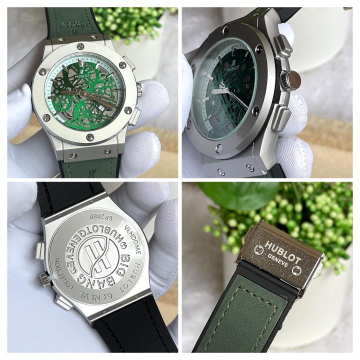 HUBLOT NON CHRONO SILVER GREEN LEATHER BELT AT157