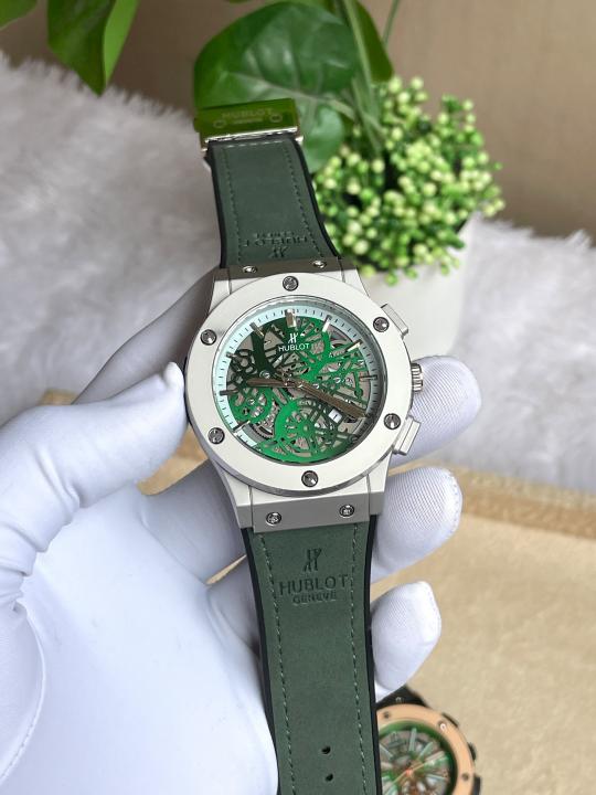 HUBLOT NON CHRONO SILVER GREEN LEATHER BELT AT157