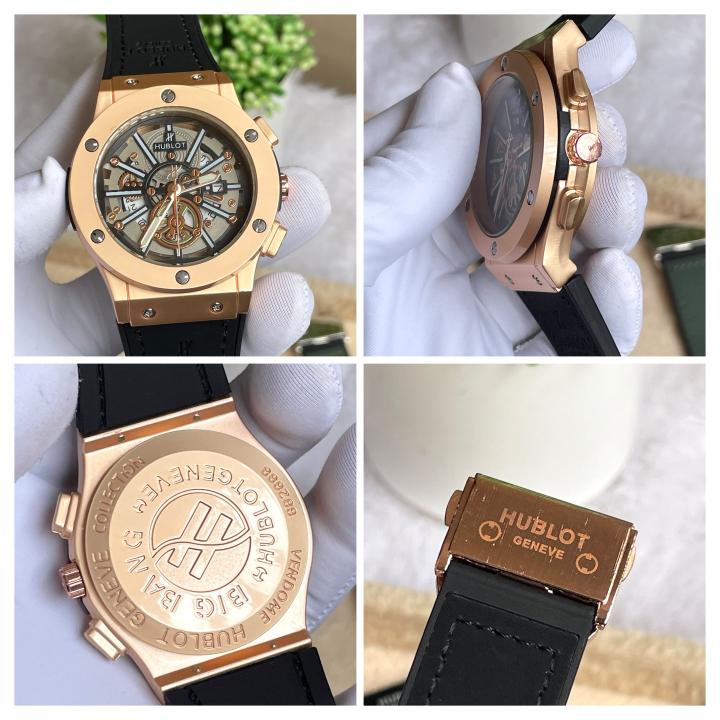 HUBLOT NON CHRONO GOLD BLACK LEATHER BELT AT157