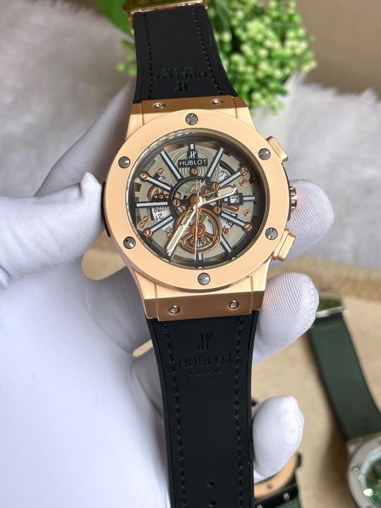 HUBLOT NON CHRONO GOLD BLACK LEATHER BELT AT157