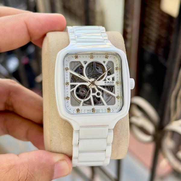 Raado True Square Automatic Ceramic- White-Gold Diamond