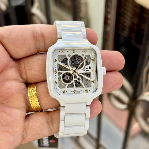 Raado True Square Automatic Ceramic- White-Gold Diamond