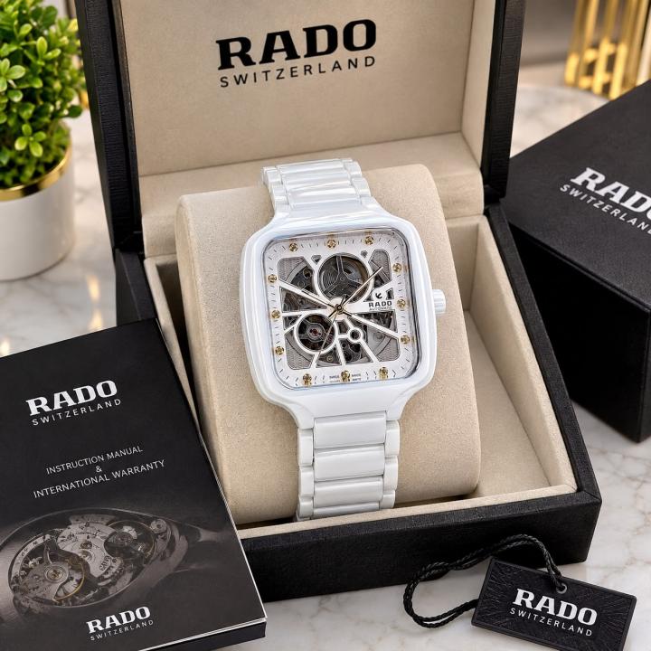 Raado True Square Automatic Ceramic- White-Gold Diamond