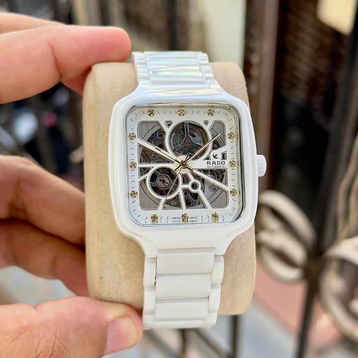 Raado True Square Automatic Ceramic- White-Gold Diamond