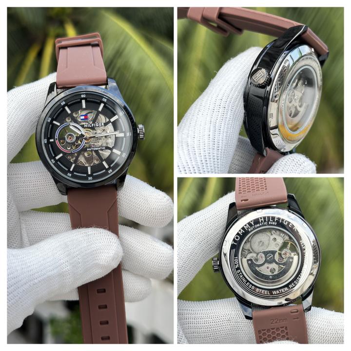 Tommy Hilfigar Automatic Silicon Belt Brown Black AT145