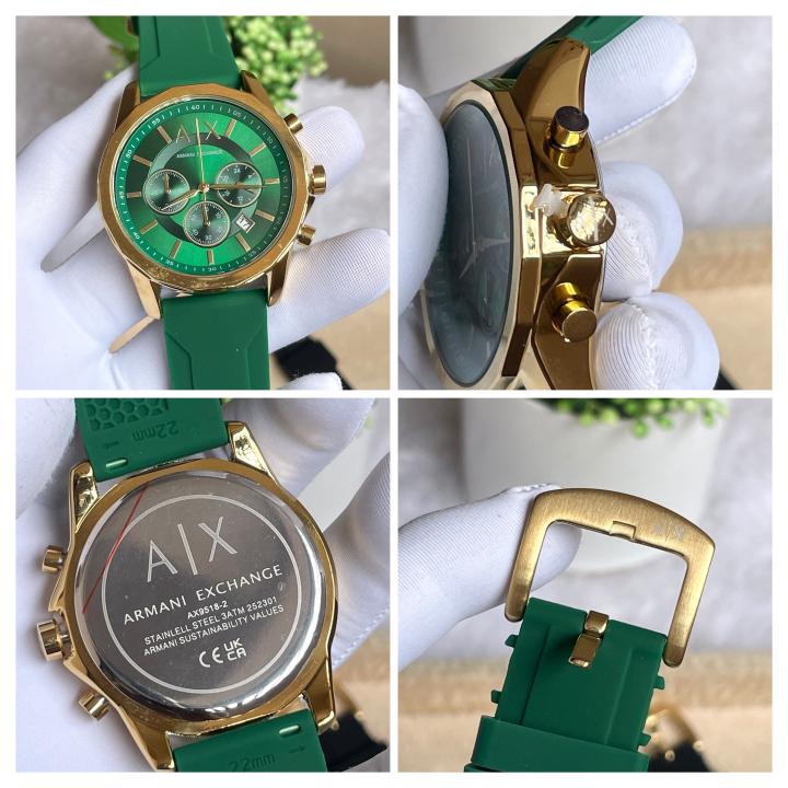ArrWa%! Exchage AX1723 Chronograph GOLD GREEN AT382
