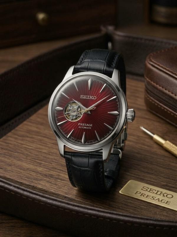 Seik o Presage Automatic Leather Open Heart
