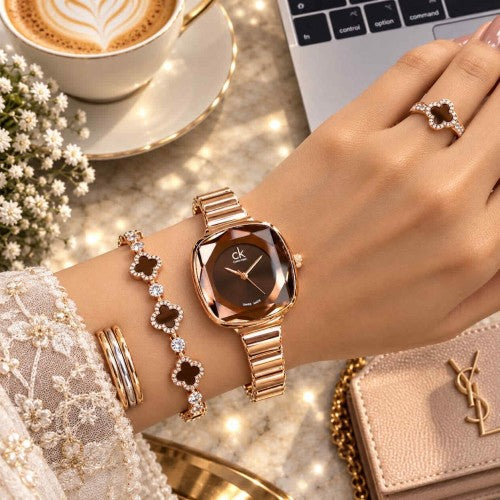 CALVIN KLINE_LADIES_ROSE-WITH-BROWN-DAIL