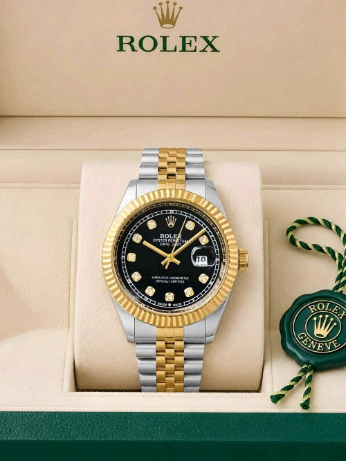 rollex_date just tow tone Black Diamond face F183