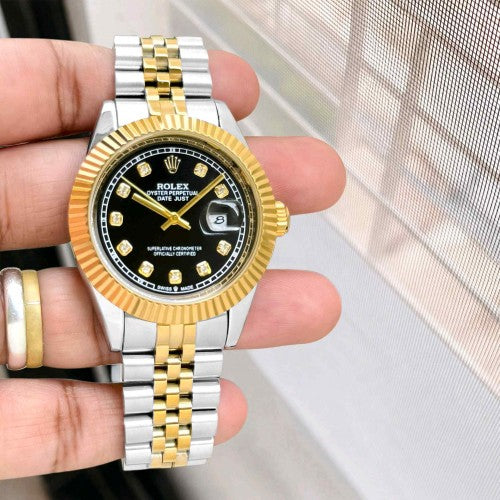 rollex_date just tow tone Black Diamond face F183