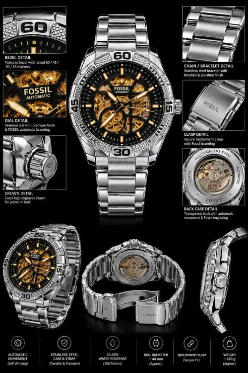 Fosil_ silver Automatic open heart